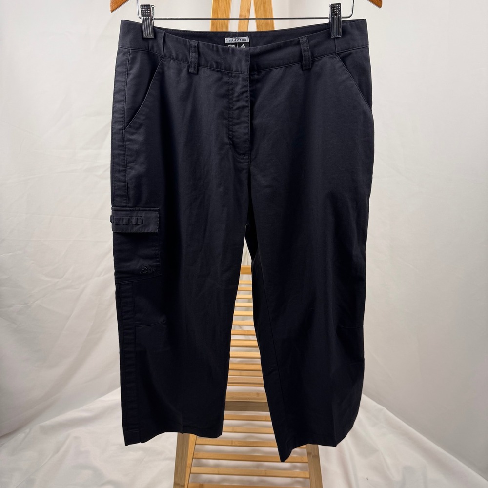 Adidas Cargo Capri Pants Women 12 Black Stretch Cropped AE7002